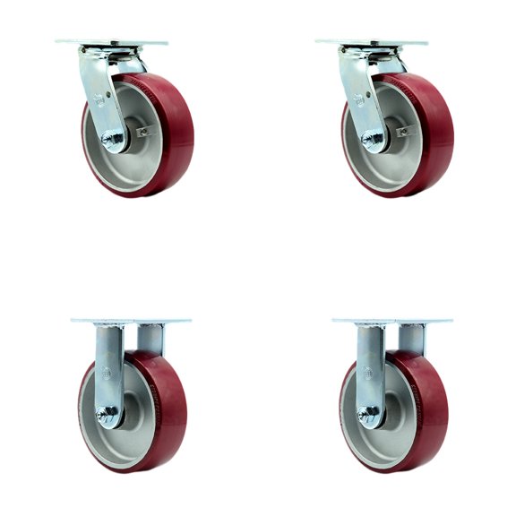 6 Inch SS Poly on Aluminum Caster Set with Roller Bearings 2 Swivel 2 Rigid SCC