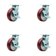 thumbnail image 1 of 6 Inch SS Poly on Aluminum Caster Set with Roller Bearings and Brake/Swivel Lock, 1 of 2