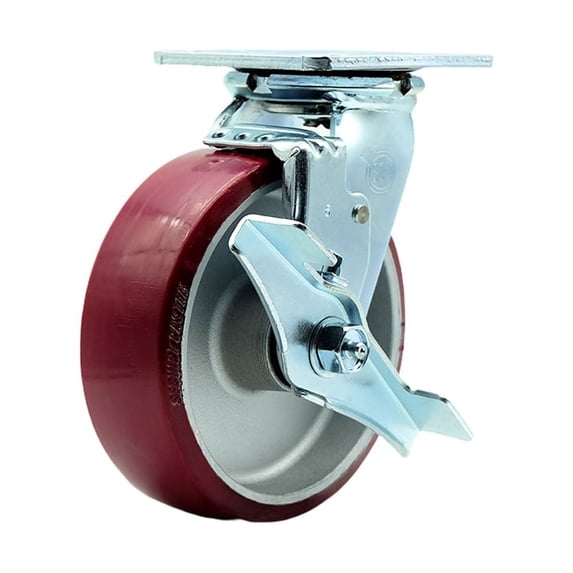 6 Inch SS Poly on Aluminum Swivel Caster with Ball Bearing and Brake SCC
