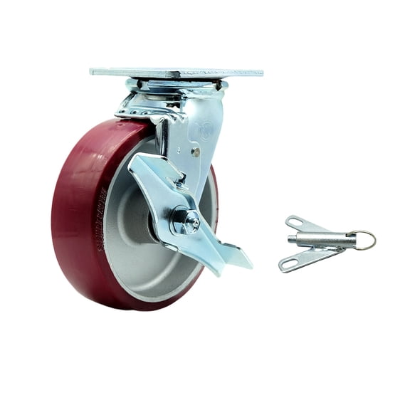 6 Inch SS Poly on Aluminum Swivel Caster with Delrin Bearing and Brake/Swvl Lock