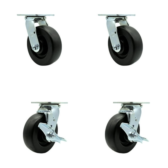 6 Inch SS Polyolefin Caster Set with Roller Bearings 2 Swivel Lock 2 Brake SCC