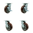 thumbnail image 1 of 6 Inch SS Polyurethane Caster Set with Delrin Bearings 4 Swivel Lock 2 Brake SCC, 1 of 2