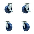 thumbnail image 1 of 6 Inch SS Solid Poly Caster Set with Ball Bearings 4 Swivel Lock 2 Brake SCC, 1 of 2