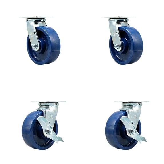 6 Inch SS Solid Poly Caster Set with Roller Bearings 2 Swivel Lock 2 Brake SCC