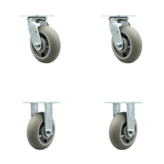6 Inch SS TPR Donut Tread Caster Set with Delrin Bearings 2 Swivel 2 Rigid SCC