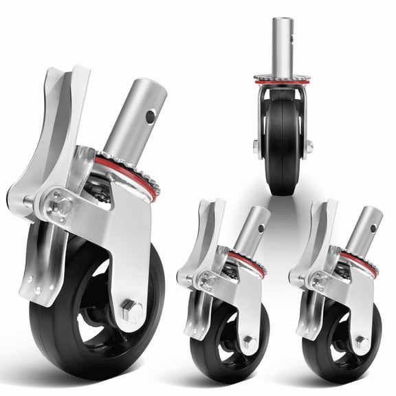 6 Inch Scaffold Wheels Set, 4 Pack Heavy Duty Swivel Caster Wheel, Dual Locking Rubber Casters with Brake, 4400 LBS Per Set (6 Inch)