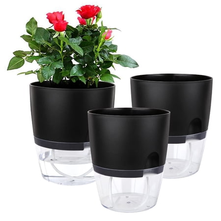 6 Inch Self Watering Planter Pots for Indoor Plants, 3 Pack African Violet Pots with Wick Rope