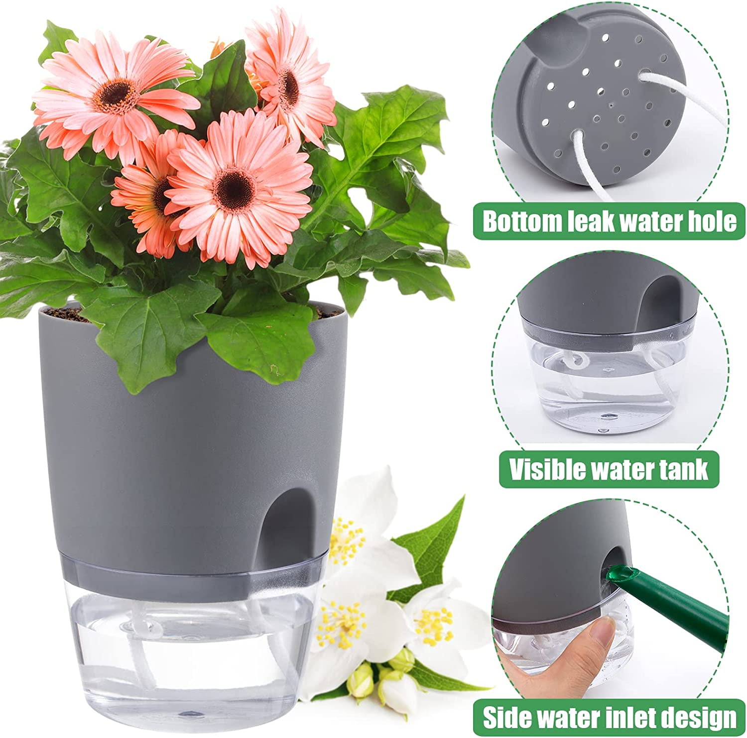 6 Inch Self Watering Planters, Self Watering Planter Pots for Indoor ...