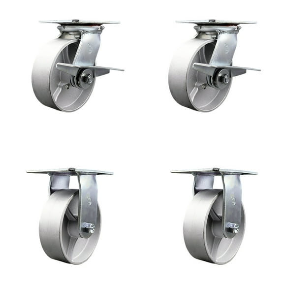 6 Inch Semi Steel Caster Set with Ball Bearing 2 Brakes and 2 Rigid SCC