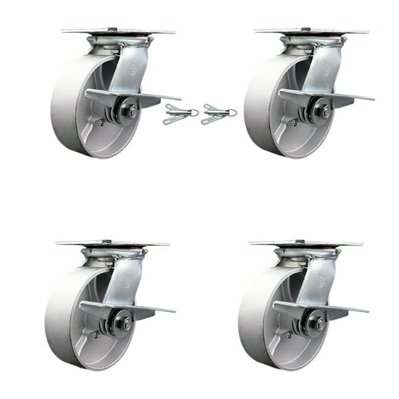 6 Inch Semi Steel Caster Set with Ball Bearing 4 Brake and 2 Swivel Lock SCC