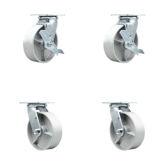 6 Inch Semi Steel Caster Set with Roller Bearings 4 Swivel Lock 2 Brake SCC