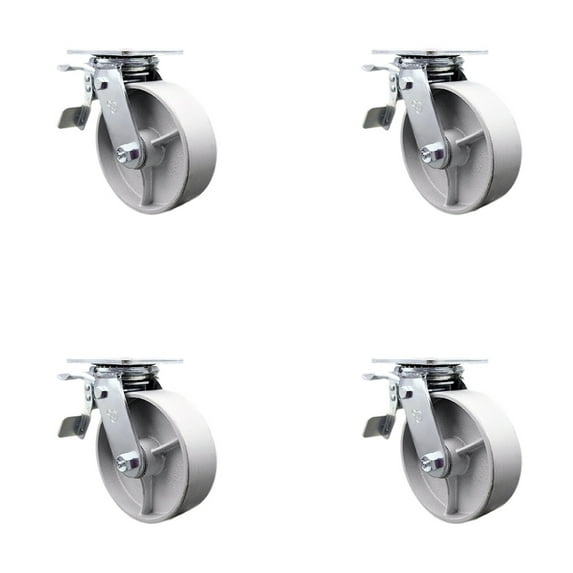 6 Inch Semi Steel Caster Set with Roller Bearings and Total Lock Brakes SCC