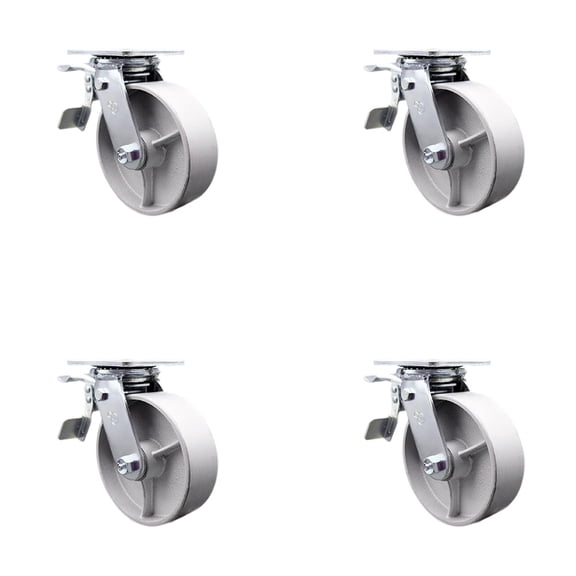 6 Inch Semi Steel Caster Set with Roller Bearings and Total Lock Brakes SCC
