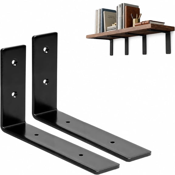 6 Inch Shelf Brackets, 2 Pack Heavy Duty Black Metal Wall Supports for Floating Shelves