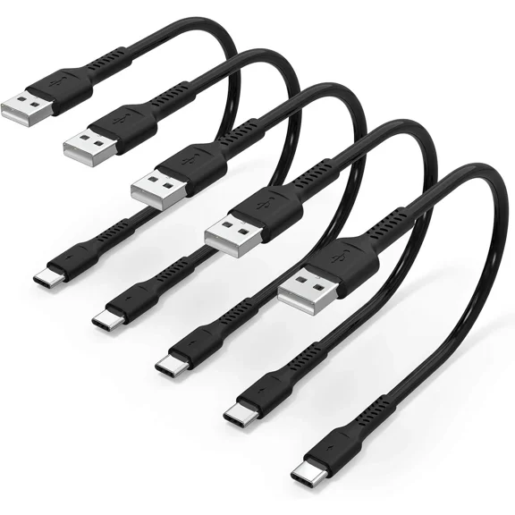 6 Inch Short Fast Charging Cord, 5 Pack Durable Usb A To 0.5 Feet, Black