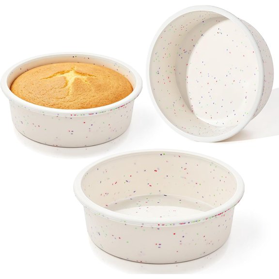 6 Inch Silicone Round Cake Pan with Metal Reinforced Frame Set of 3, Nonstick Silicone Springform Pan for Baking Suitable for Making Layers, Cheese & Chocolate Cakes