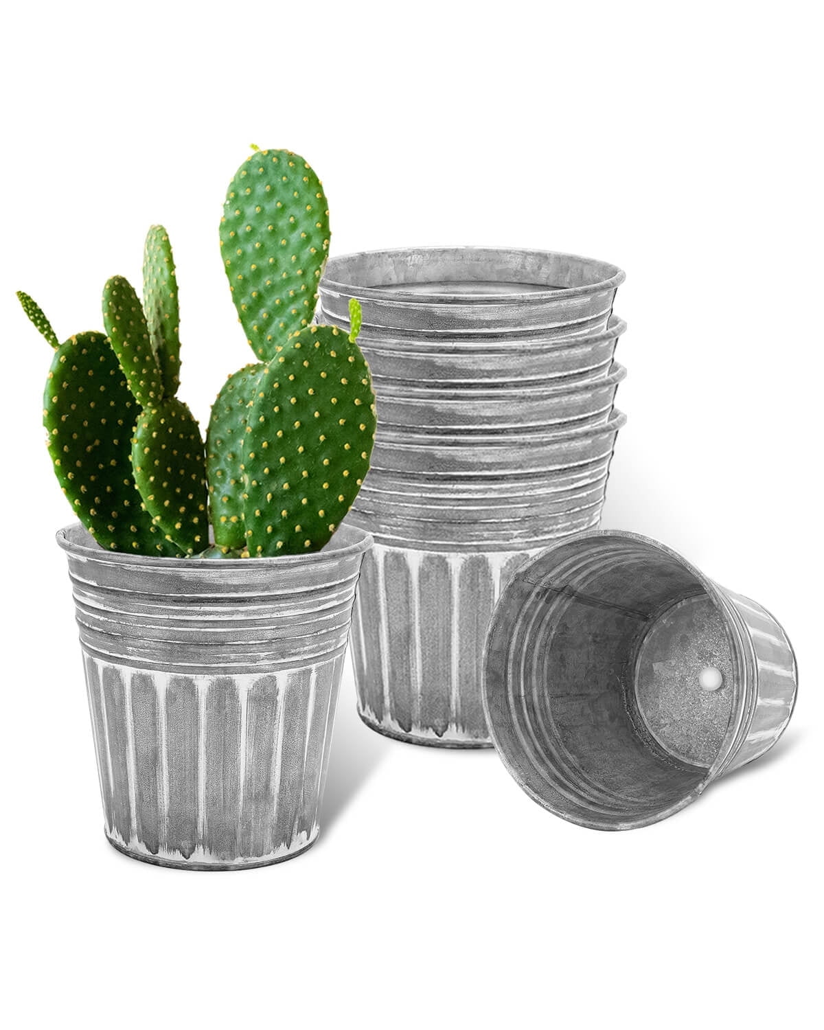 6 Inch Silver Metal Rustic Flower Pots - 6Pcs Galvanized Planters with Drainage Hole and Rubber Plug, Rustproof Metal Bucket Plant Pots Farmhouse Vintage Style for Decor