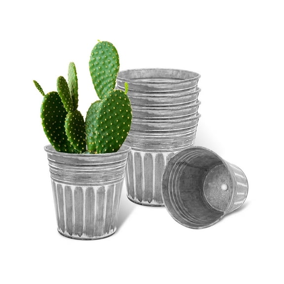 6 Inch Silver Metal Rustic Flower Pots - 6Pcs Galvanized Planters with Drainage Hole and Rubber Plug, Rustproof Metal Bucket Plant Pots Farmhouse Vintage Style for Decor