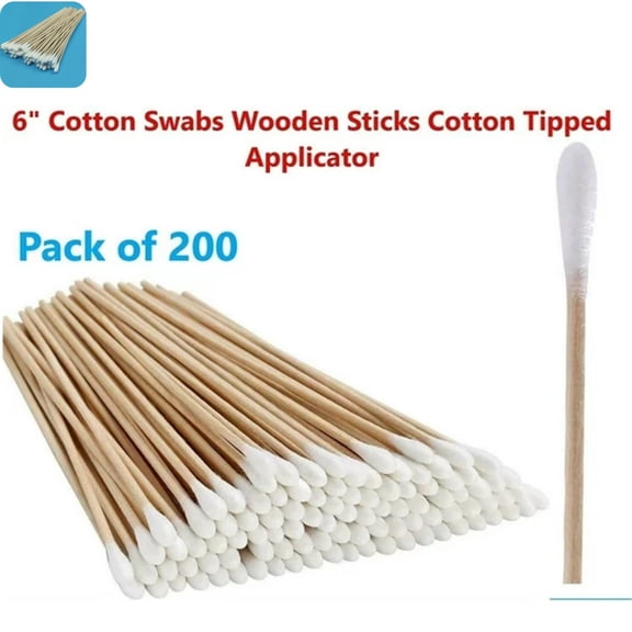 6 Inch SingleEnd Cotton Swabs, 15cm Wooden Stick Cotton Tipped Applicators, 200Pack Degreased Cotton Swabs for Cleaning Makeup Craft Use as show