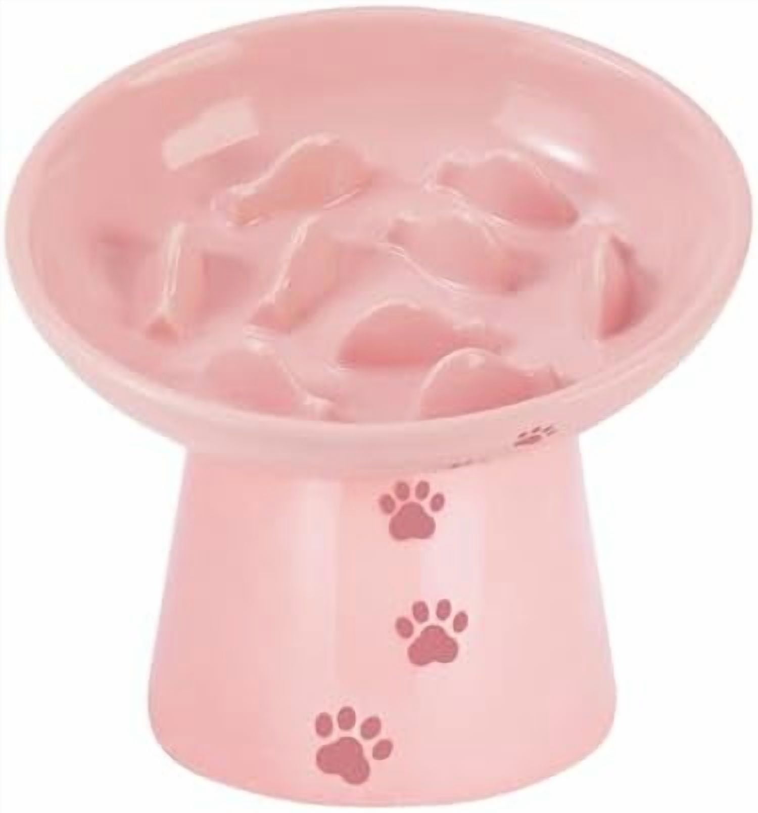 6 Inch Slow Feeder Bowl, Elevated Dog & Cat Bowl, Ceramic, Anti Vomiting, Pink
