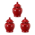 thumbnail image 1 of 6 Inch Small Ginger Jar, Lidded, Porcelain, Bell Shape Set of 3, Red, 1 of 5