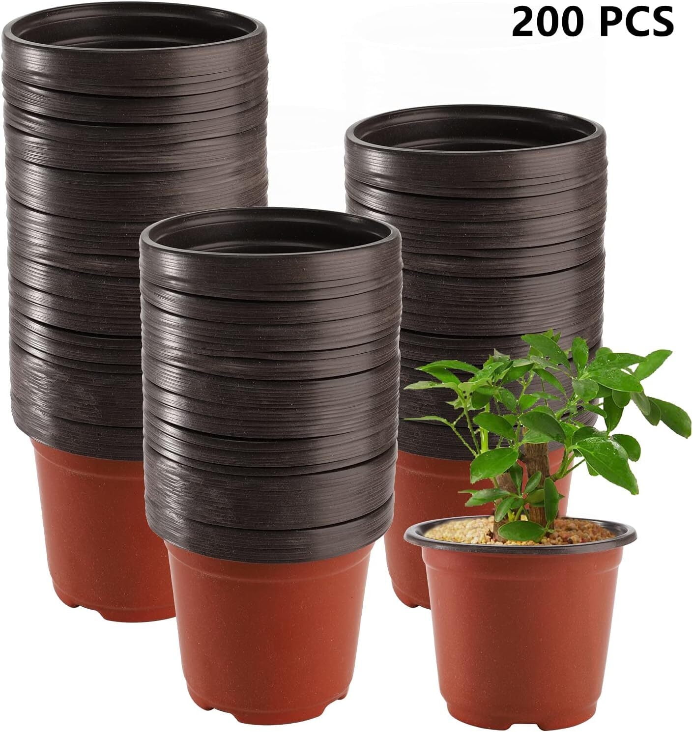 6 Inch Small Plastic Plant Nursery Pot/Pots 200 Pcs Seedlings Flower Plant Container Seed Starting Pots Indoor Outdoor (Red)