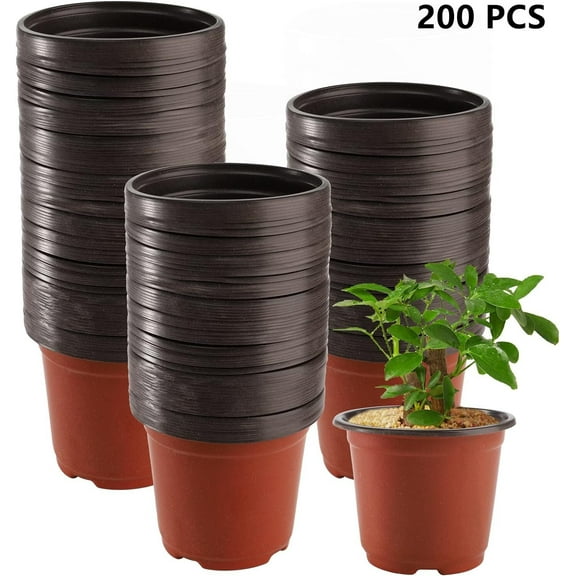 6 Inch Small Plastic Plant Nursery Pot/Pots 200 Pcs Seedlings Flower Plant Container Seed Starting Pots Indoor Outdoor (Red)