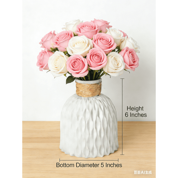 6 Inch Small Ronund Vase for Planters Flower Pots Floral Containers White Ceramic Flower Vase Pot for Indoor or Outdoor Decoration