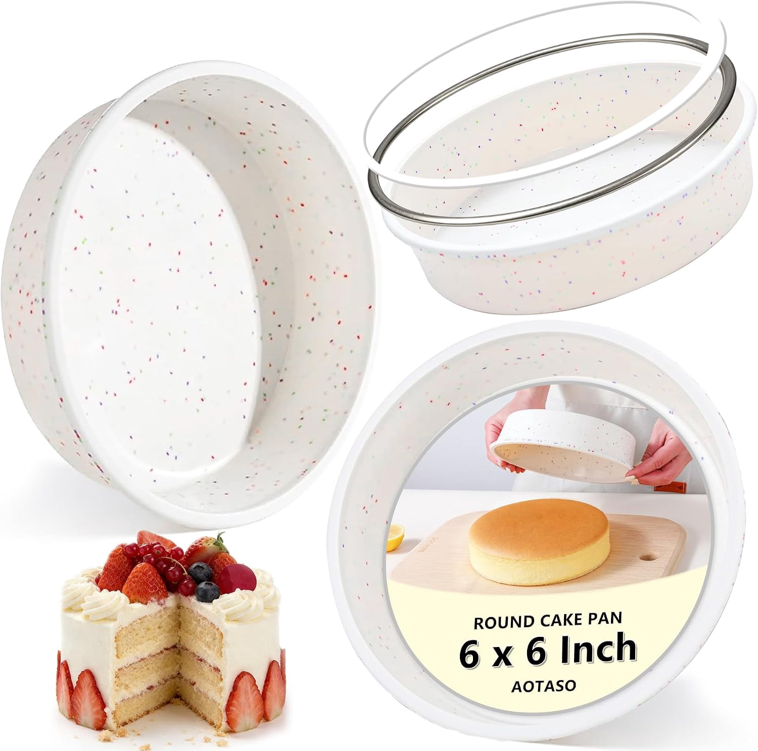 6 Inch Small Round Cake Pans Set of 3 with Metal Reinforced Frame ...