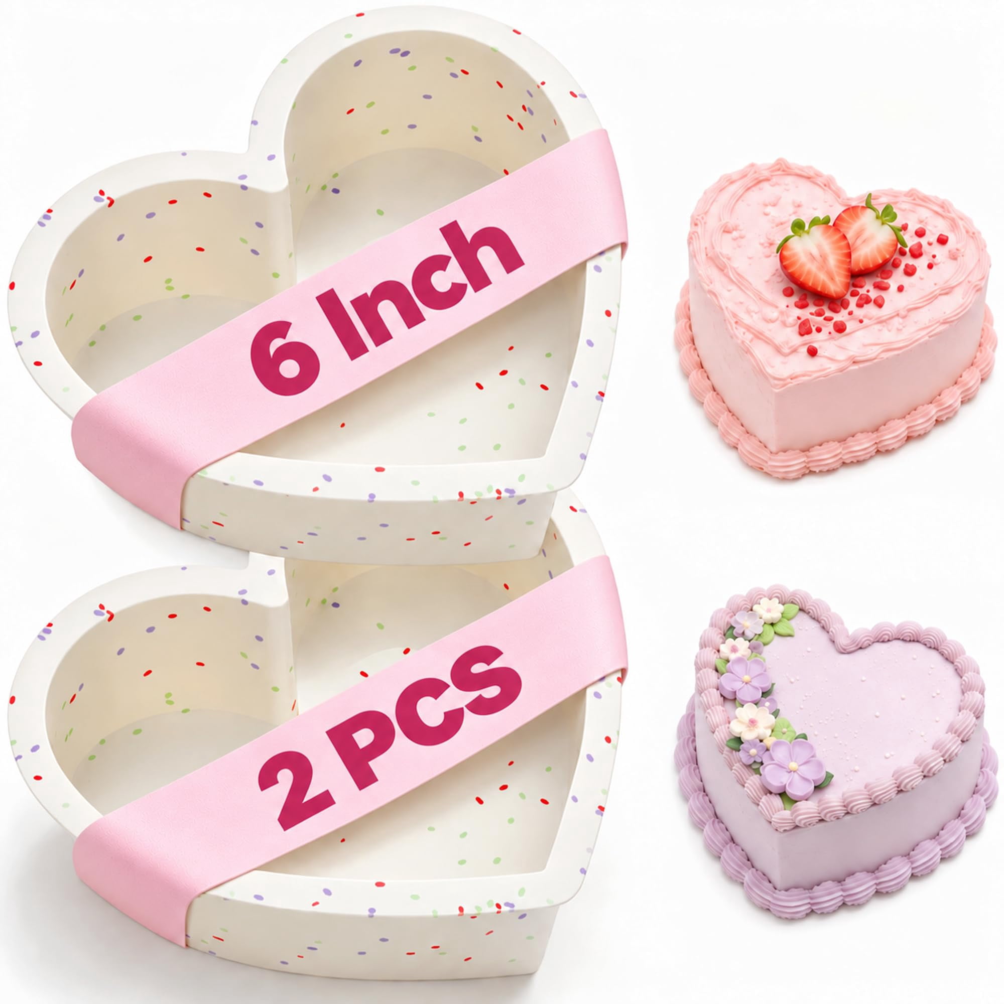 6 Inch Small Silicone Heart Shaped Cake Pans for Baking, Nonstick Heart ...