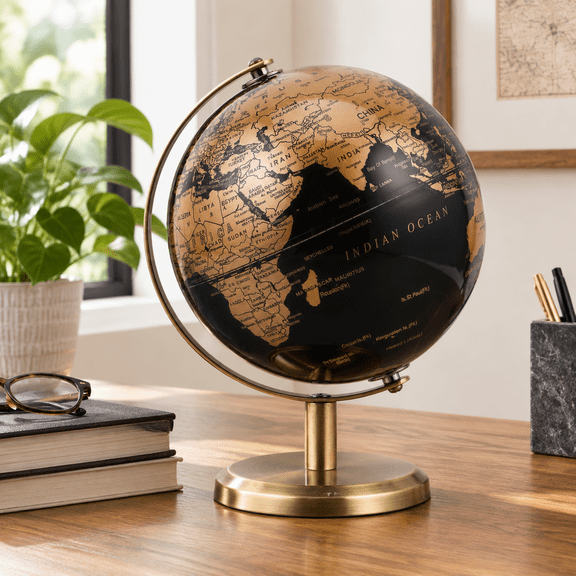 6 Inch Small World Globe With Antique Bronze Stand Black Earth Desktop Decor For & Adults Geography Learning Home Office Classroom