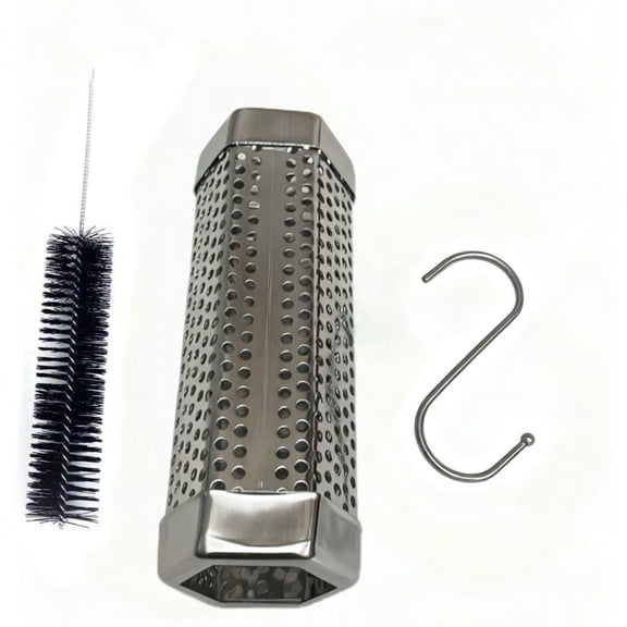 6 Inch Smoker Tube 304 Stainless Steel Hexagon BBQ Cold Smoker Tube for Pellet Grill Gas Grill, with Hanging Hook and Cleaning Brush, Smoke Generator for Adding Smoke Flavor