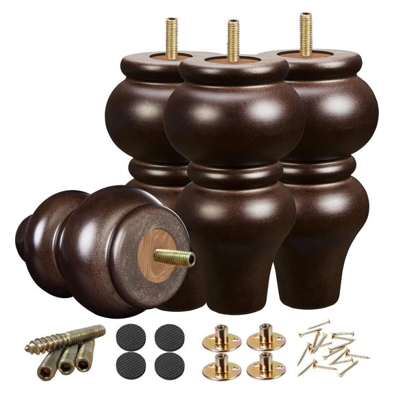 6 Inch Sofa Legs Wood Round Furniture Feet for Dresser Couch, 4PC