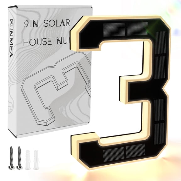 6 Inch Solar House Numbers for Outside, Light Up Waterproof LED Address Numbers, Large Illuminated Exterior Modern House Numbers Light(3)