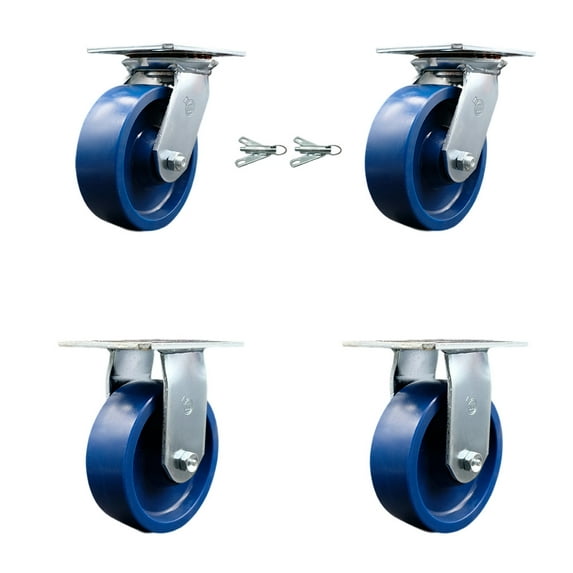 6 Inch Solid Poly Caster Set with Roller Bearing 2 Swivel Lock and 2 Rigid SCC