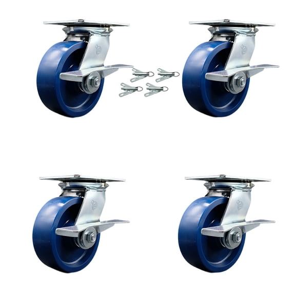 6 Inch Solid Poly Caster Set with Roller Bearings and Brakes/Swivel Locks SCC