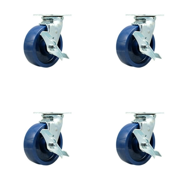 6 Inch Solid Polyurethane Caster Set with Ball Bearing and Brake/Swivel Lock SCC