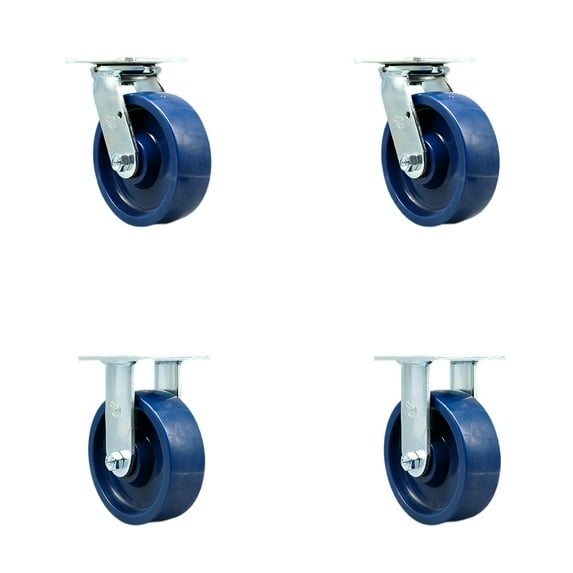6 Inch Solid Polyurethane Caster Set with Roller Bearings 2 Swivel 2 Rigid SCC