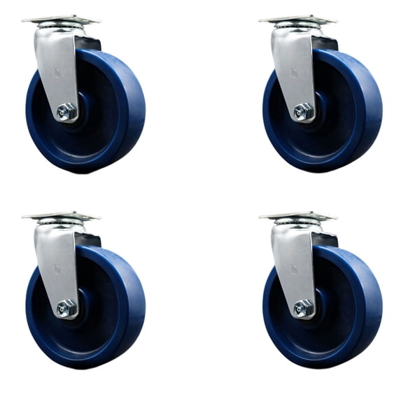 6 Inch Solid Polyurethane Wheel Swivel Caster Set with Ball Bearings SCC