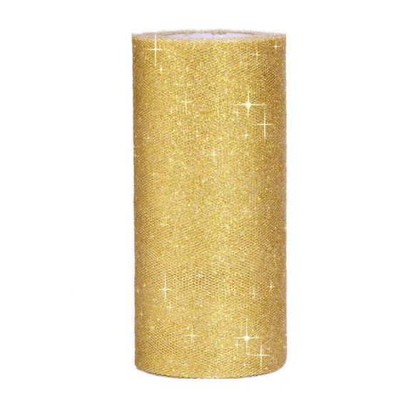 6 Inch Sparkling Tulle Ribbon Roll Glitter Tulle Roll Tulle Spool, 25 Yards, Gold