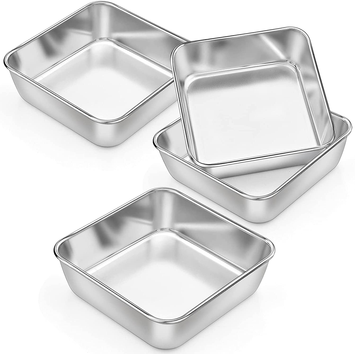 6 Inch Square Baking Cake Pan (4 Pieces), Small Stainless Steel Lasagna