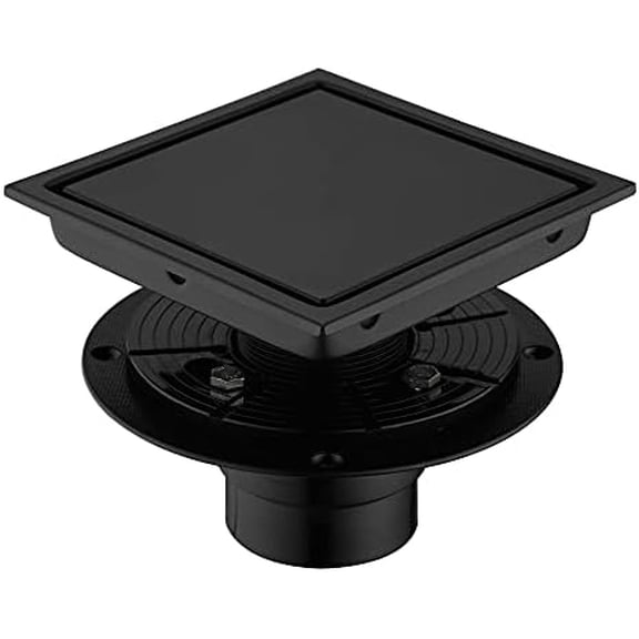 6 Inch Square Design Tile-in Shower Drain with Adjustable Shower Drain Base Flange, SUS 304 Stainless Steel Floor Drain with Tile Insert Grate Removable Cover, Matte Black$$Tools & Hardware Other