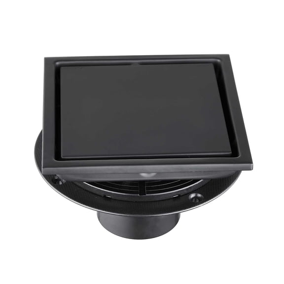 6 Inch Square Shower Drain 2-in-1 Flat & Tile Insert Cover 304 Stainless Steel with Flange & Hair Strainer Matte Black