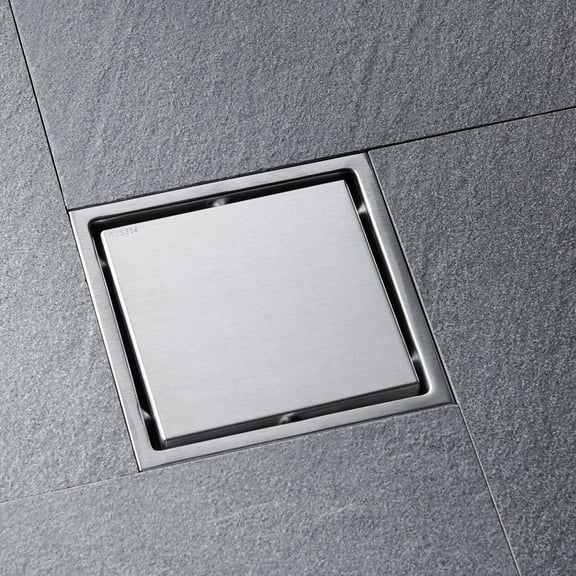 6 Inch Square Shower Drain - 2-in-1 Flat & Tile Insert Removable Cover 304 Stainless Steel with Flange & Hair Strainer Brushed Nickel