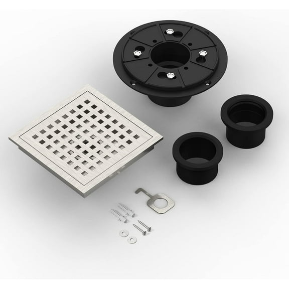 6 Inch Square Shower Floor Drain - Brushed Nickel, High Flow 48 L/min, CUPC Certified, Easy to Install, Removable Hair Filter, Durable SUS 304 Stainless Steel