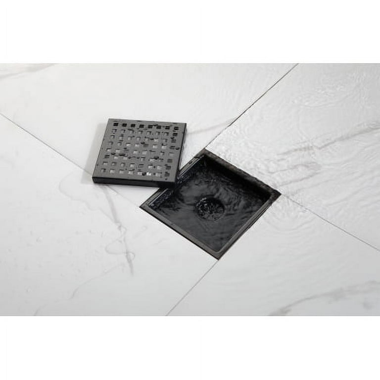 4 Inch Square Shower Floor Drain, 304 Stainless Steel Shower Drain Cover  Removable Grid Cover and Hair Filter Brushed CUPC Certified 