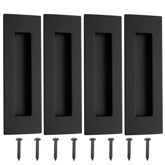 6 Inch Stainless Steel Black (4 Pack) Rectangular Recessed Flush Door Pull Hardware for Pocket Closet Sliding Barn Doors