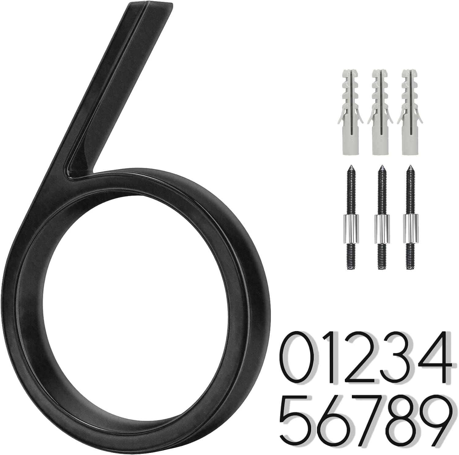 6 Inch Stainless Steel Floating House Number, Metal Modern House Numbers, for Outdoor Mailbox Yard Home Wall DoorGarage Gate with Nail Kit, Coated Black, 911 Visibility Signage