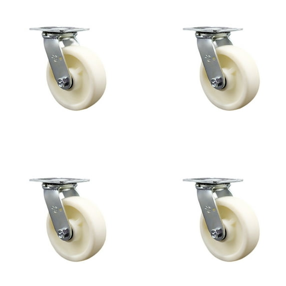 6 Inch Stainless Steel Nylon Wheel Swivel Caster Set with Roller Bearings SCC