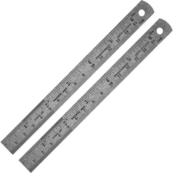 6 Inch Stainless Steel Ruler with Inch/Metric Conversion Table, 2 Pack